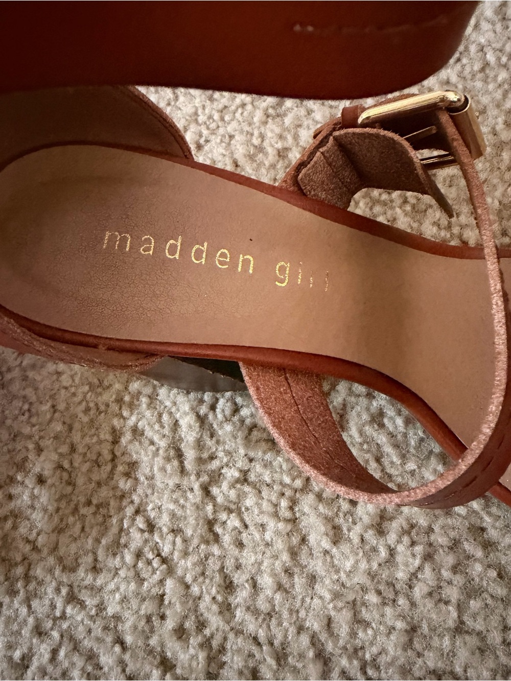 Ready for Summer-Madden Girl Brown Leather Block Heel Sandals with Ankle Buckles - Picture 6 of 7